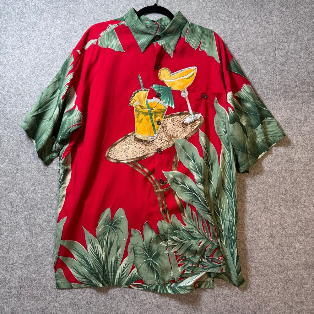 Tori Richard 2XL Hawaiian Shirt Red Tropical Cocktail Print Made Hawaii